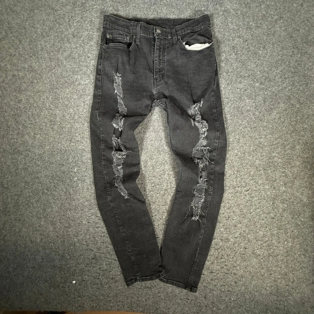 Levis 512 Slim Taper Mens Distressed Ripped Black Denim Jeans‎ W34 L32
